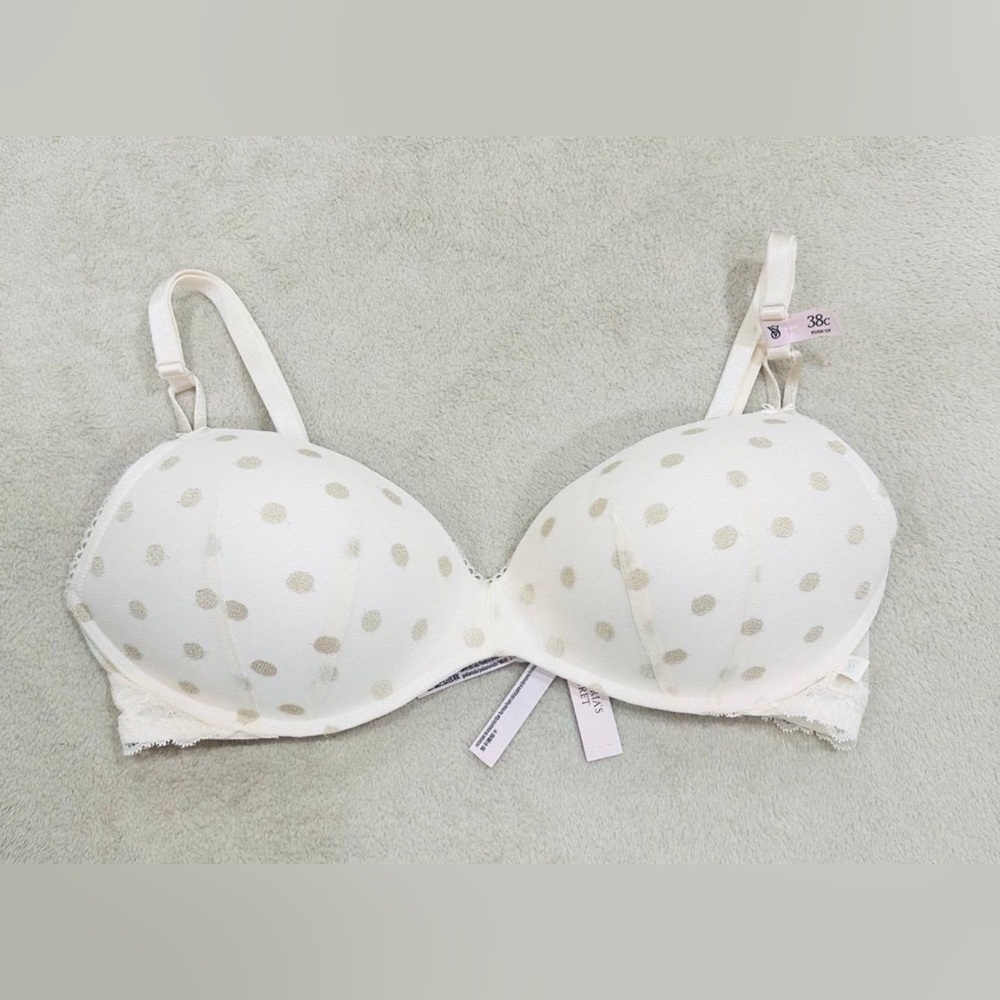 Victorias Secret Sexy Tee Sheer Heritage Shimmer Dot Wireless Push Up Bra 38C